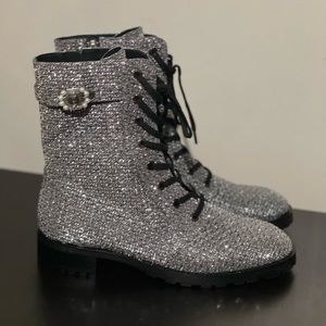 STUART WEITZMAN Dazzle Crystal Combat Boots-Size:7.5